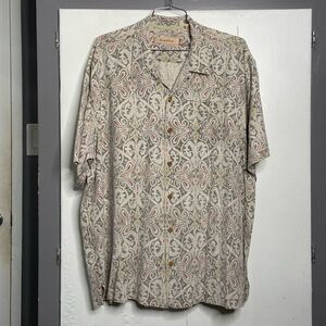 tommy bahama men 100% silk short sleeve button up shirt 2xl geometric gray